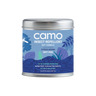 An insect repellent soy candle with a blue label featuring plant illustrations.